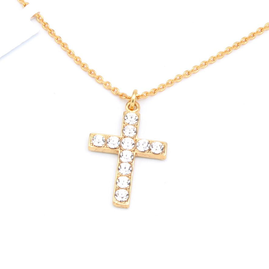 Clear Day Petite Crystal Cross Pendant in Yellow Gold