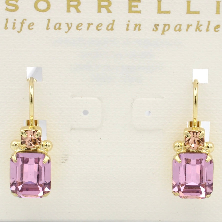 Light Amethyst Small Emerald Cut Sorrelli Earrings in Gold