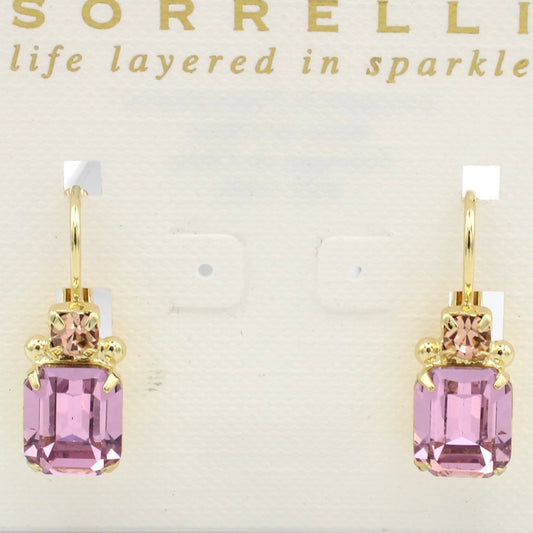 Light Amethyst Small Emerald Cut Sorrelli Earrings in Gold