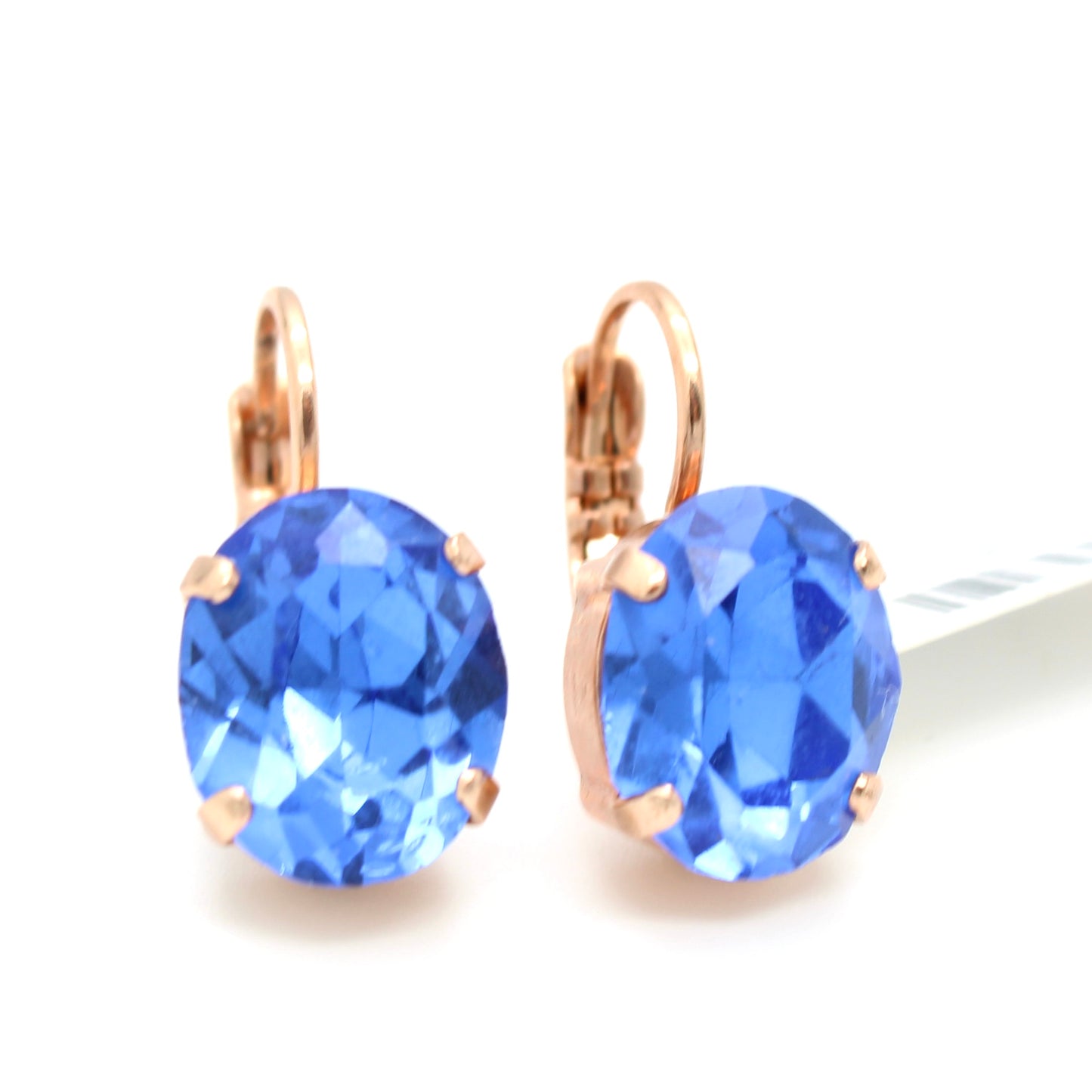 Sapphire 11MM Oval Crystal Earrings in Rose Gold