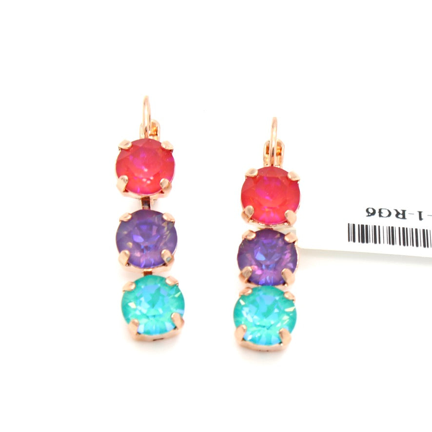 Candy Collection Medium Triple Stone Earrings in Rose Gold