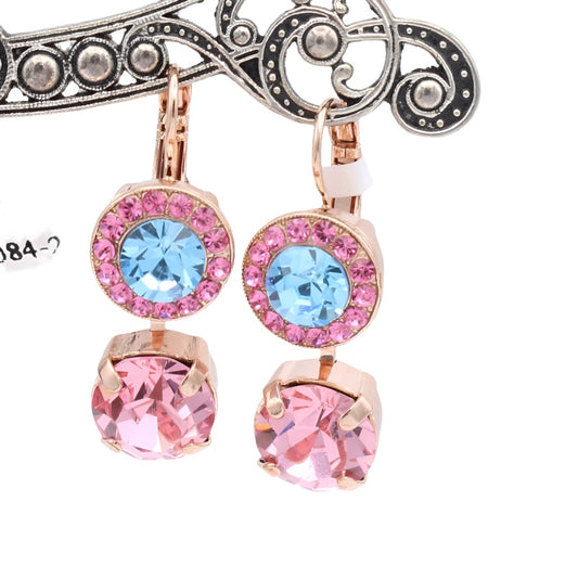 Aquamarine, Rose and Light Rose Earrings in Rose Gold