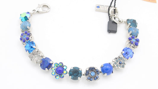 Ocean Medium Rhodium Heart and Flower Bracelet - Amaro