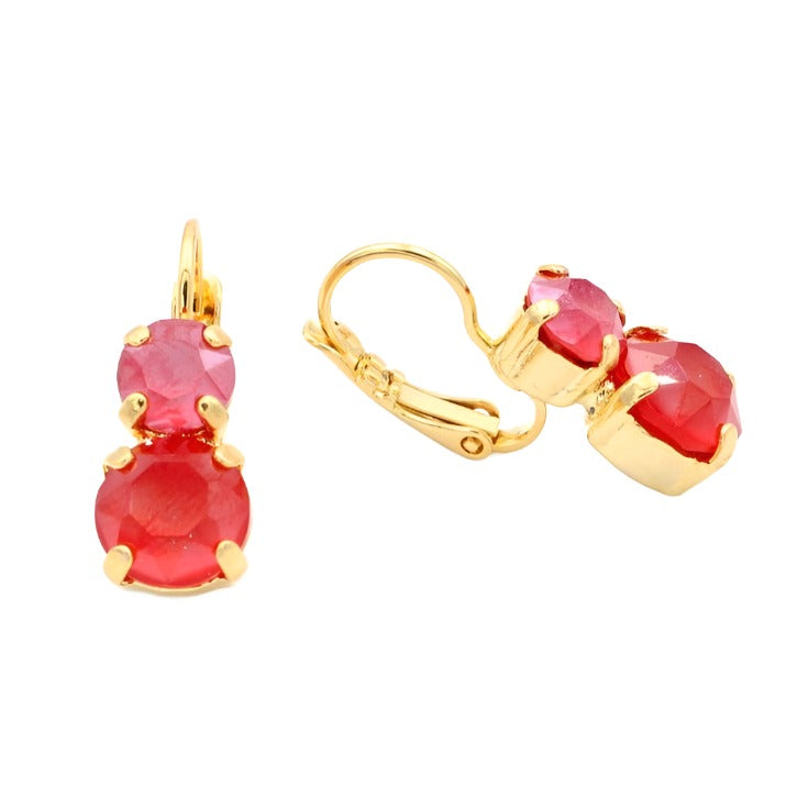 Remarkable Red Double Stone Earrings in Yellow Gold