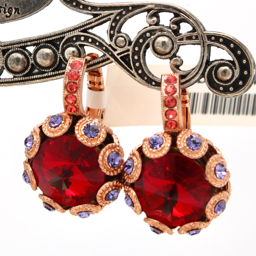 Xenia Collection Large Embellished Rivoli Earrings in Rose Gold