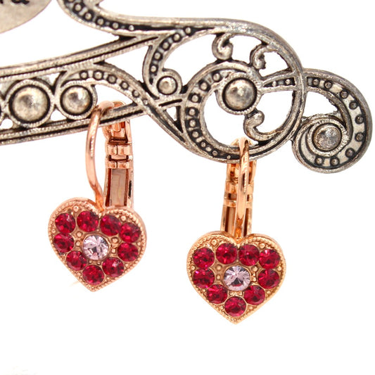 Cranberry Crush Petite Heart Leverback Earrings in Rose Gold