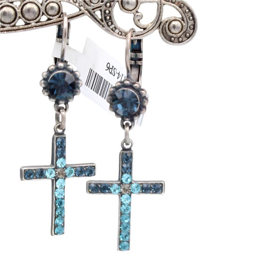 Frost Collection Cross Earrings in Antique Silver