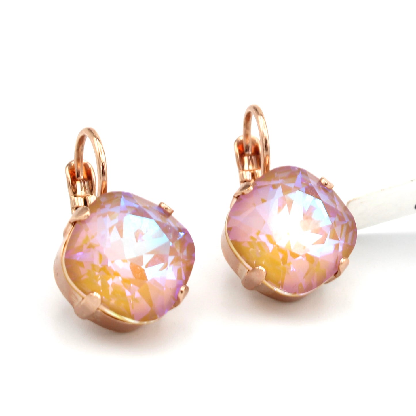 Horizon 12MM Cushion Cut Leverback Earrings in Rose Gold