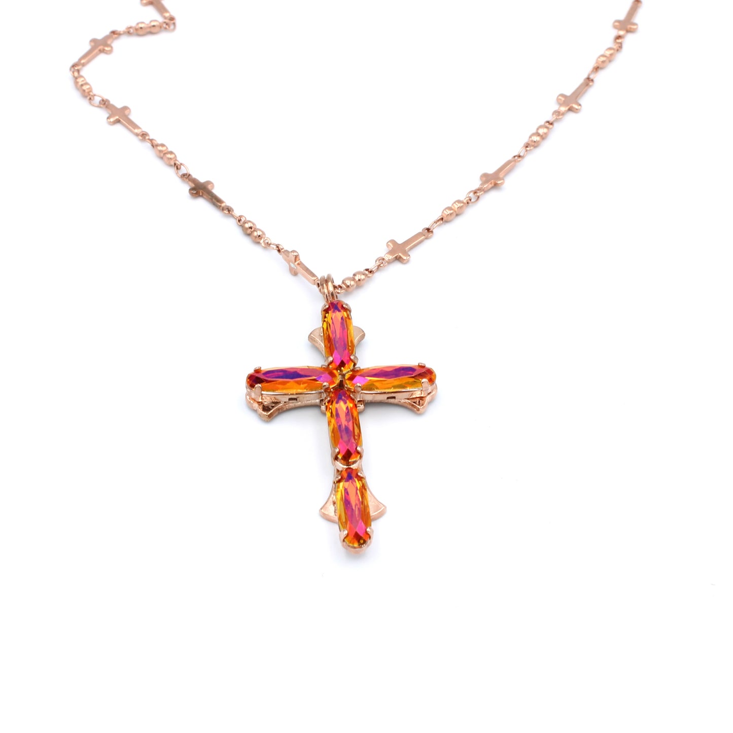 Astral Pink Long Oval Cross Pendant in Rose Gold