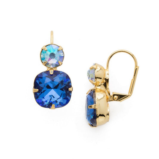 Sorrelli Round and Cushion Cut Sapphire Earrings in Gold