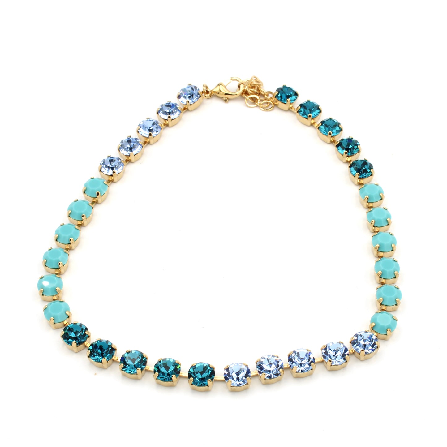 LaHola MultiColor Crystal Turquoise, Light Sapphire, Blue Zircon Necklace in Gold