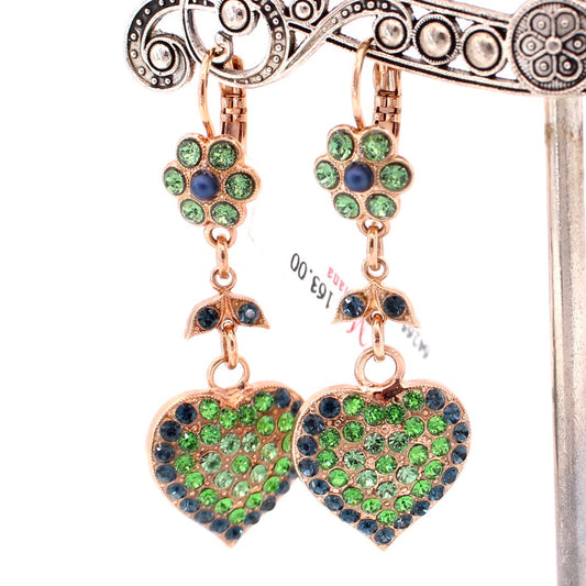 Flower and Heart Dangle Earrings in Rose Gold by Mariana