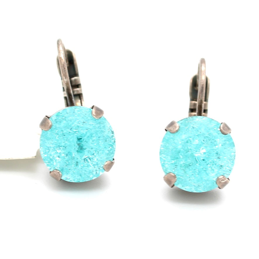 Aqua Ice 10MM Crystal Earrings in Antique Silver
