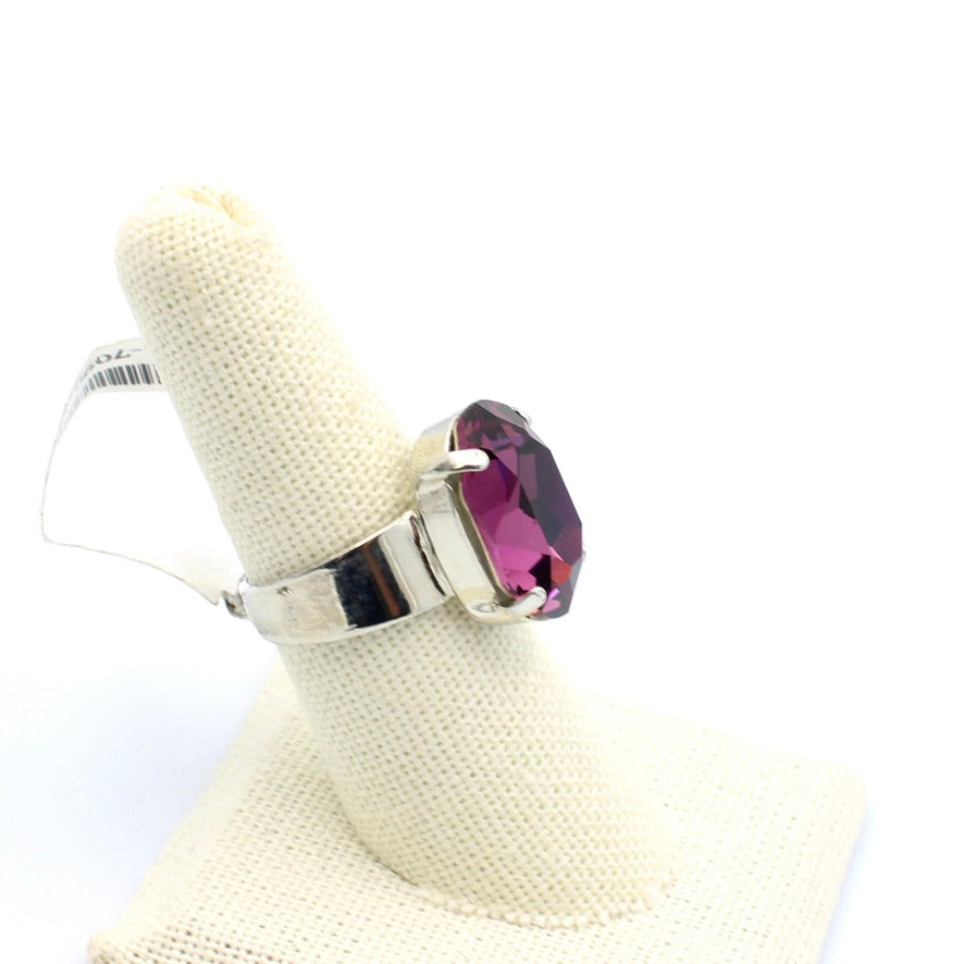 Large Oval Amethyst Ring in Rhodium by Mariana