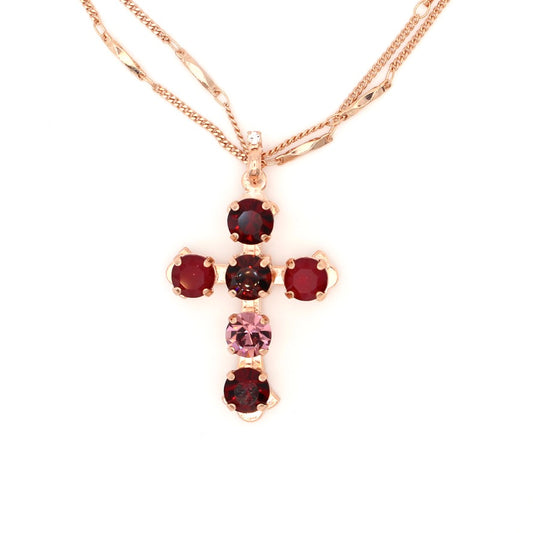 Cranberry Crush Cross Pendant in Rose Gold