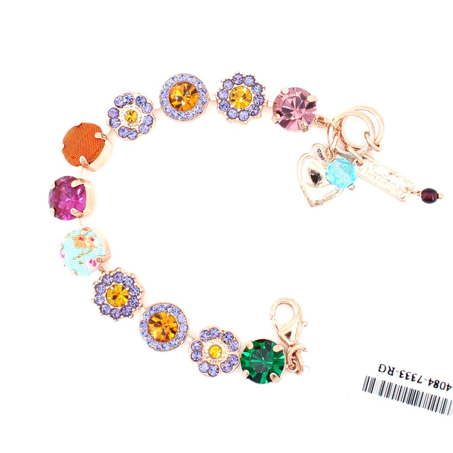 Festival Collection Large Fabric and Crystal Rosette Bracelet in Rose Gold