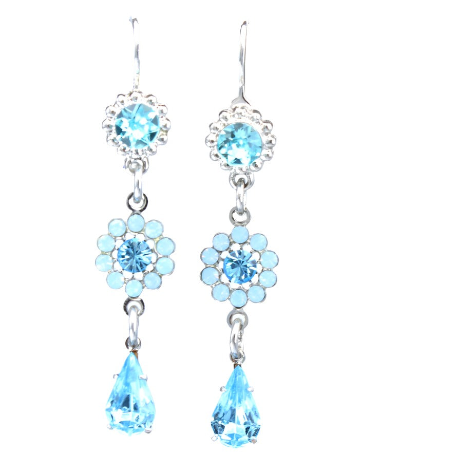 Aqua Vista Flower Dangle Leverback Earrings