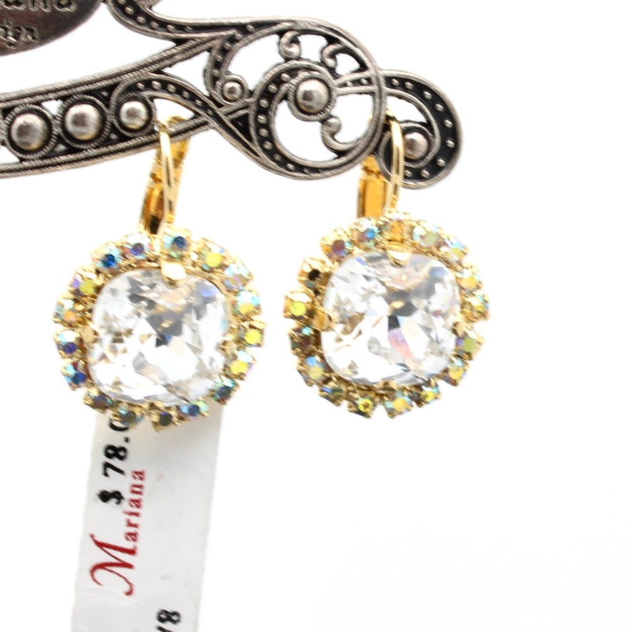 Clear Large Halo Earrings in Gold