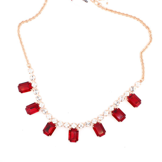 Clear and Siam Rectangular Drop Necklace in Rose Gold