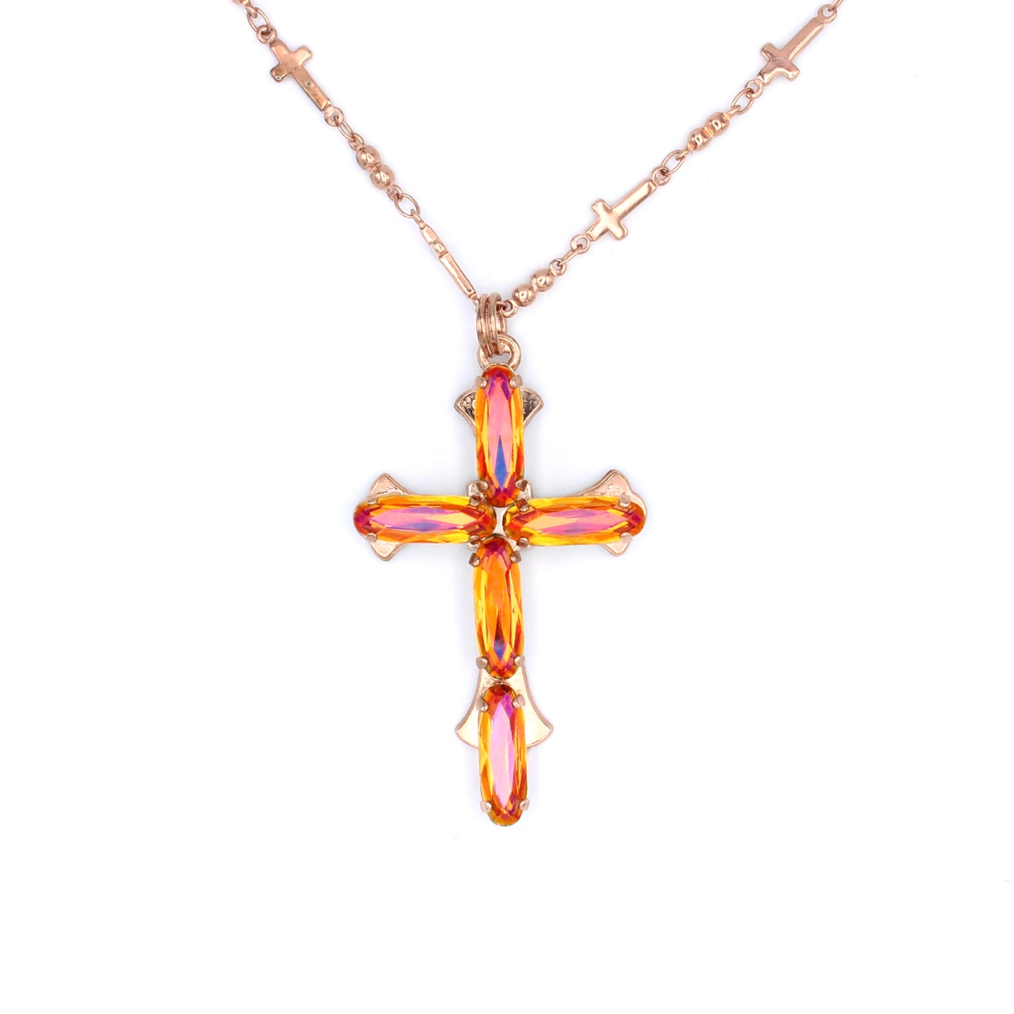 Astral Pink Long Oval Cross Pendant in Rose Gold