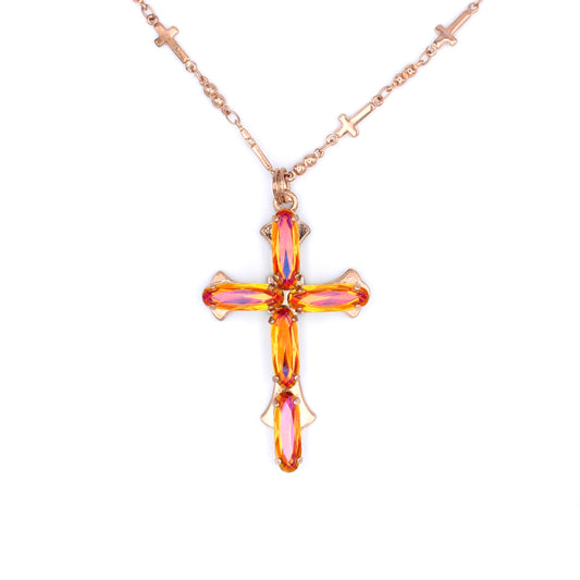 Astral Pink Long Oval Cross Pendant in Rose Gold