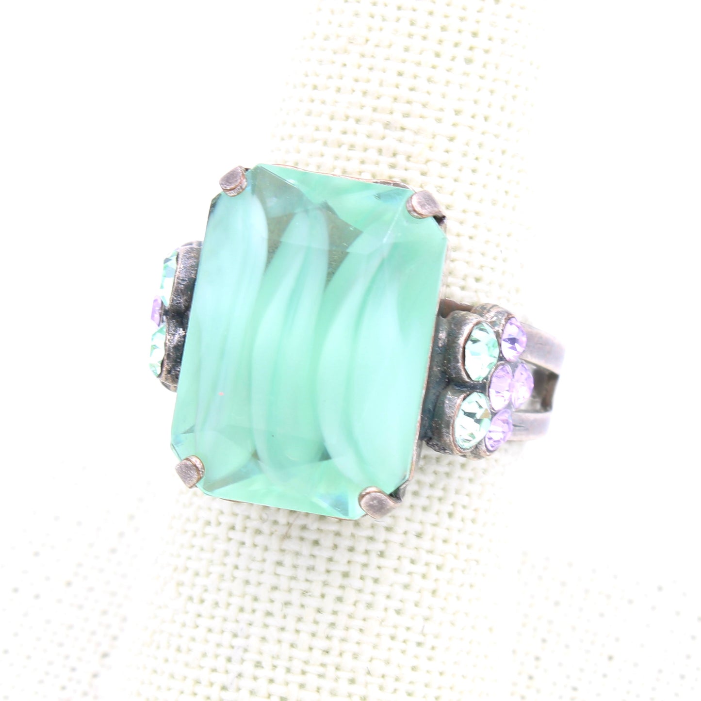 Mint Chip Collection Emerald Cut Flower Ring in Silver