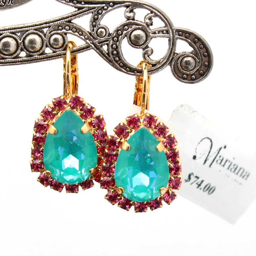 Coral Cove Halo Pear Earrings in Gold