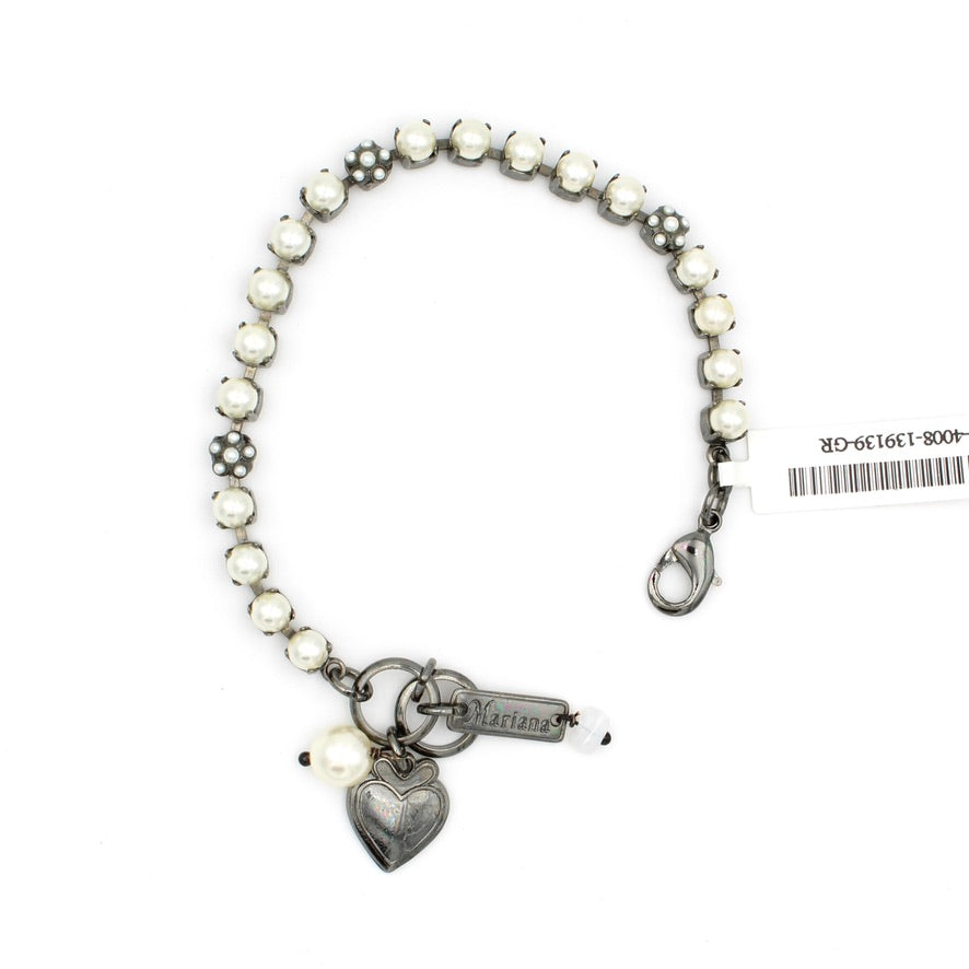 Pearl Petite Crystal Flower Bracelet in Gray Plating