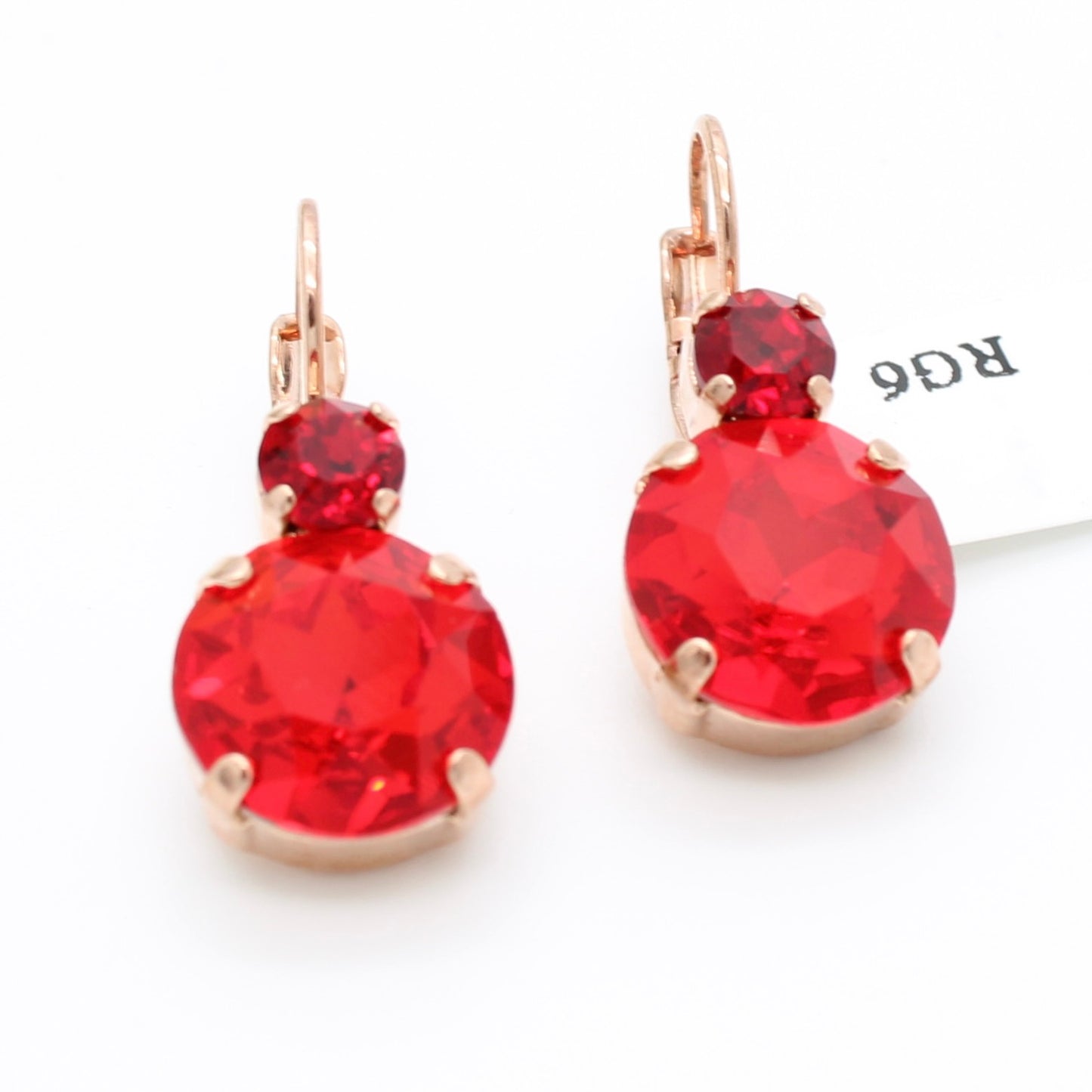 Light Siam Large Double Stone Earrings in Rose Gold