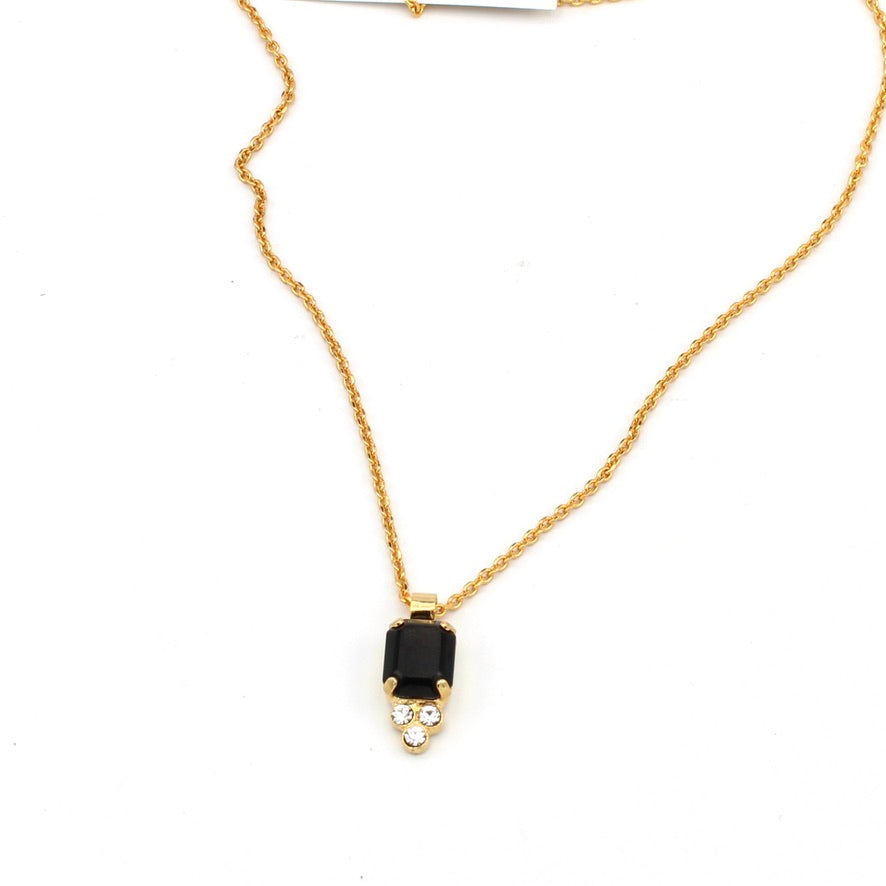 Jet and Clear Petite Emerald Cut Pendant in Gold