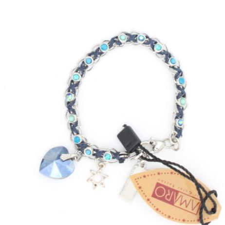 Amaro Ocean Blue Threaded Crystal Bracelet-Star of David