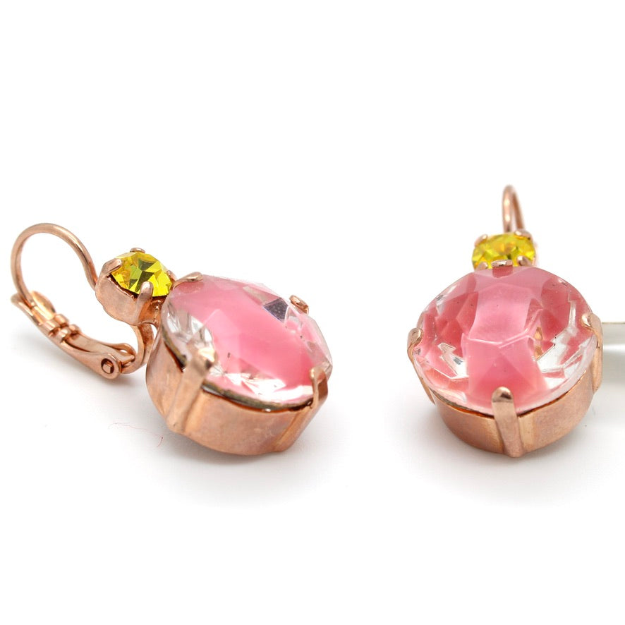 Rose Giver and Yellow Leverback Earrings in Rose Gold