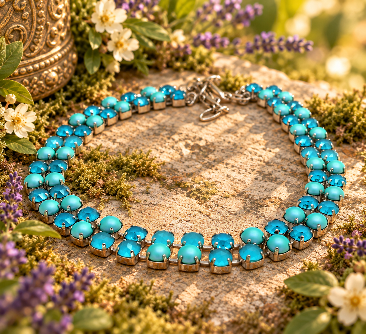 Crystal Blue Double Strand Medium Everyday Necklace