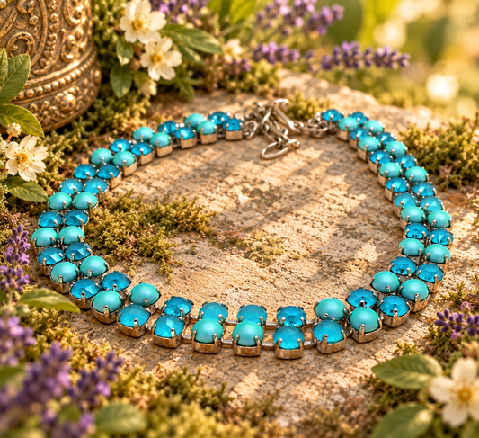 Crystal Blue Double Strand Medium Everyday Necklace