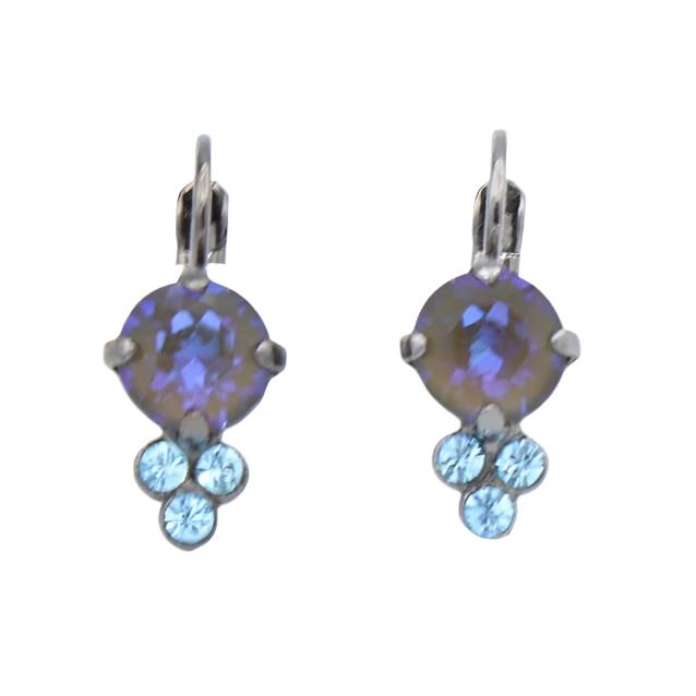 Midnight Sunkissed & Aqua Earrings with Triple Crystal Accent set in Black