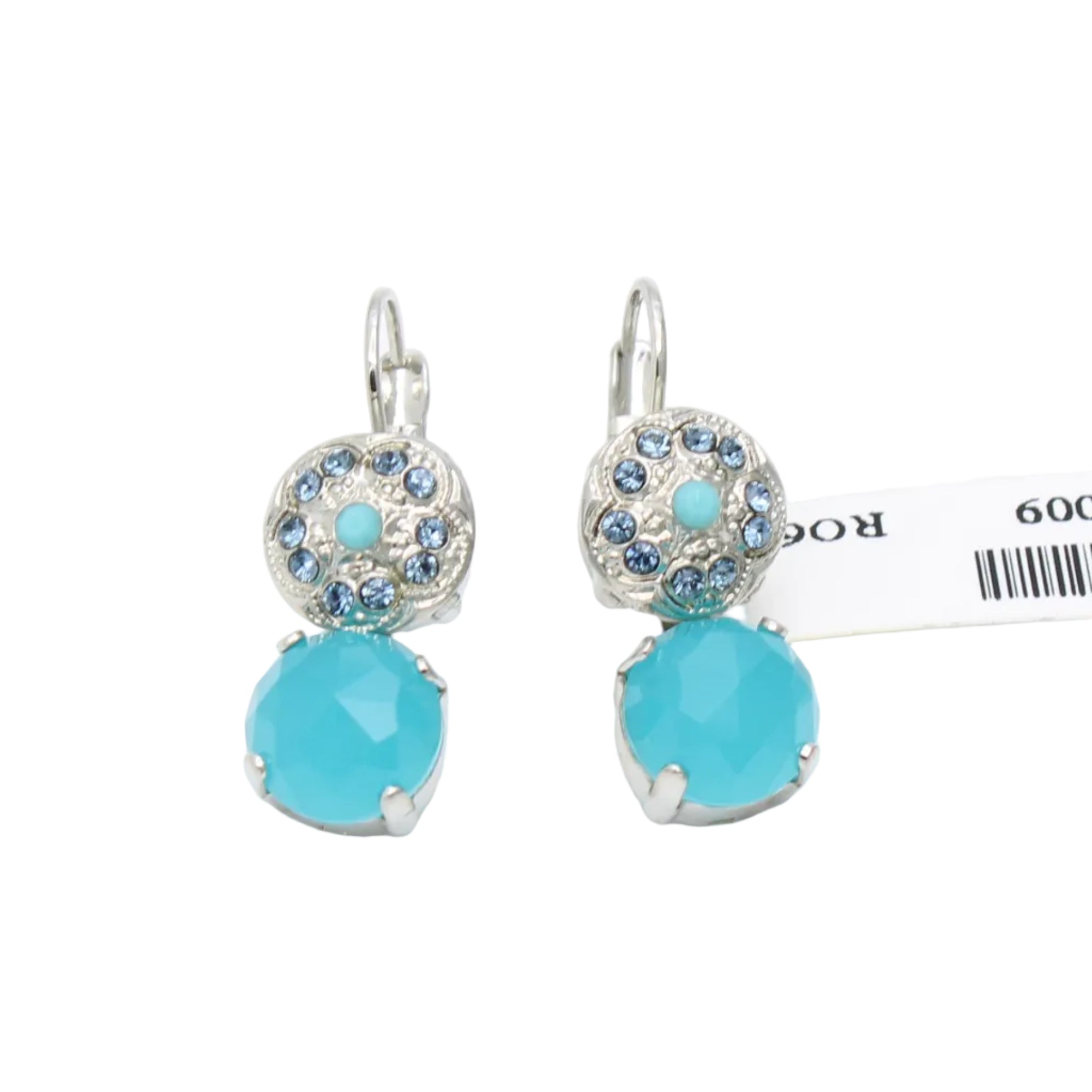 Pair of earrings with turquoise stones on a white background