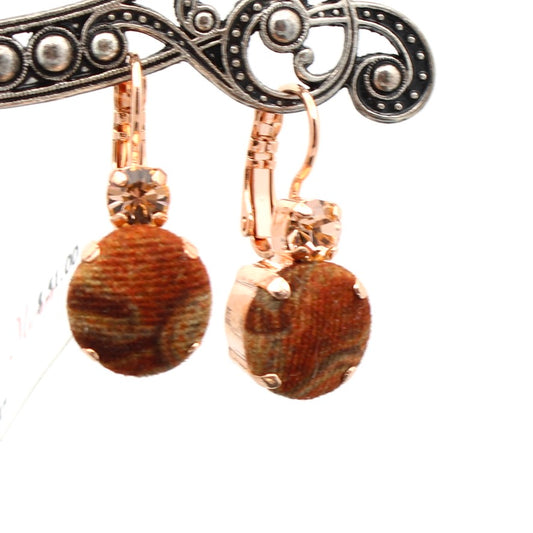 First Toast Fabric and Crystal Large Double Stone Earrings in Rose Gold