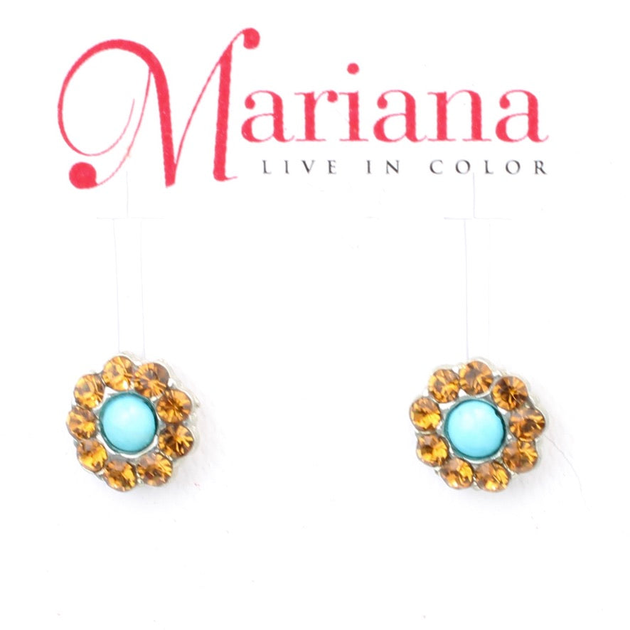 Smoked Topaz and Turquoise Post Flower Earrings **POST** - MaryTyke's