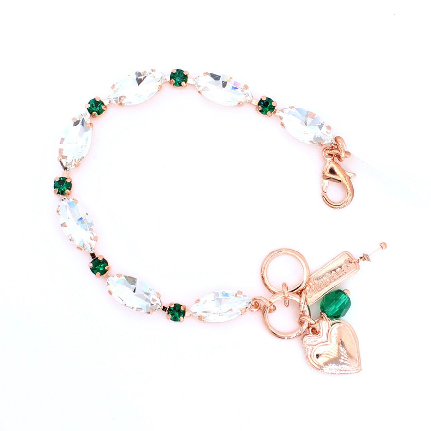 Clear and Emerald Marquise and Round Bracelet in Rose Gold