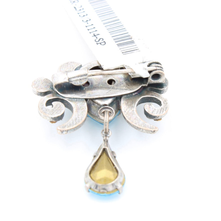 Frost Collection Pear Shaped Brooch in Antique Silver