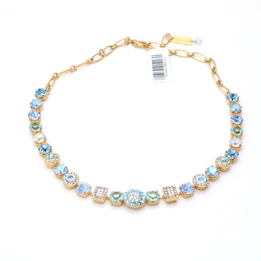 Bay Blue Medium Cluster and Pave Necklace in Gold
