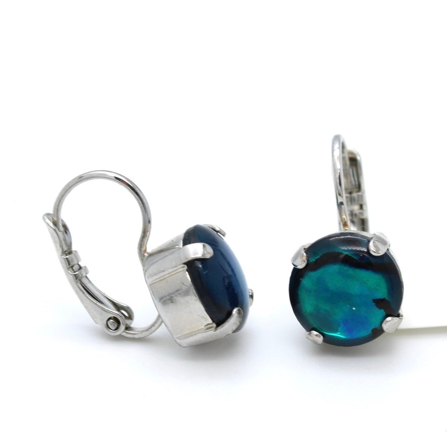 Blue Shell 10MM Crystal Earrings in Rhodium