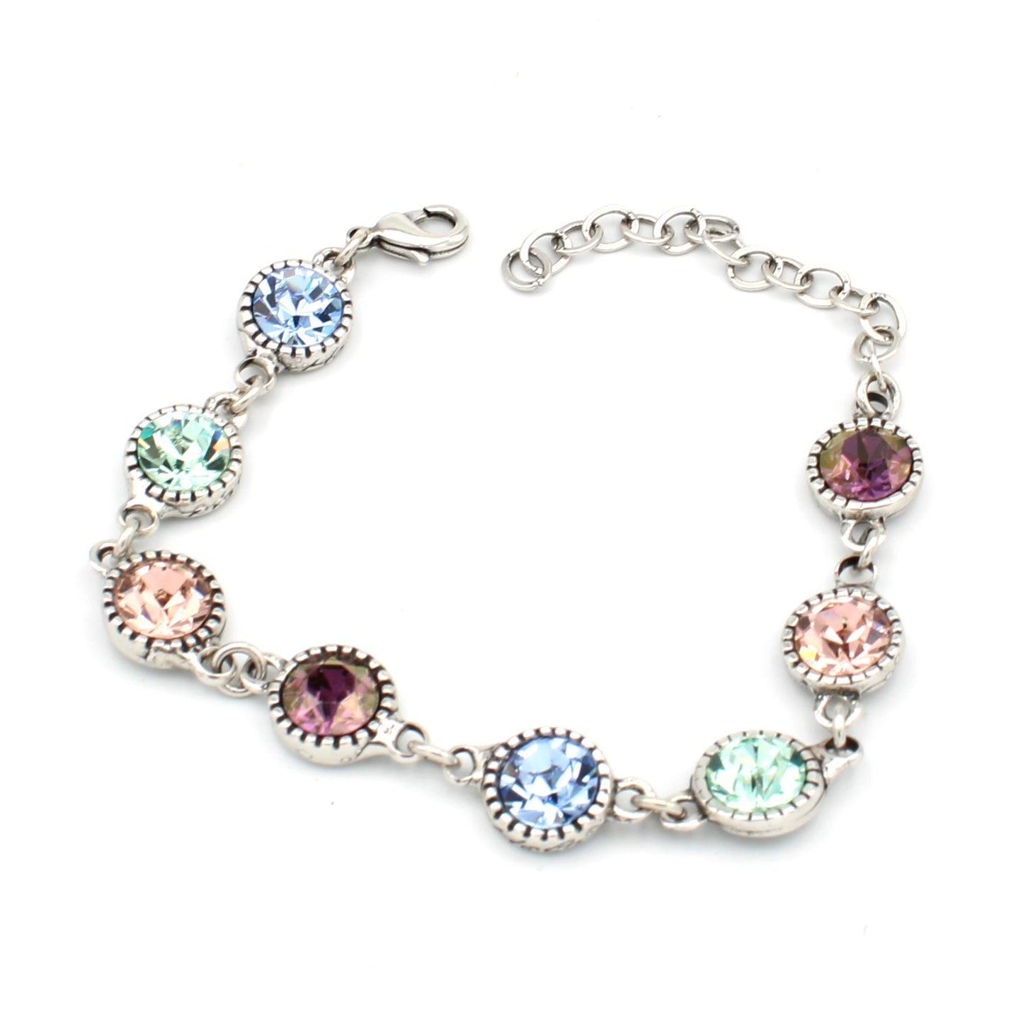 Round Multi Color Crystal Silver Plated Bracelet by LaHola