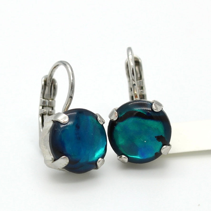 Blue Shell 10MM Crystal Earrings in Rhodium