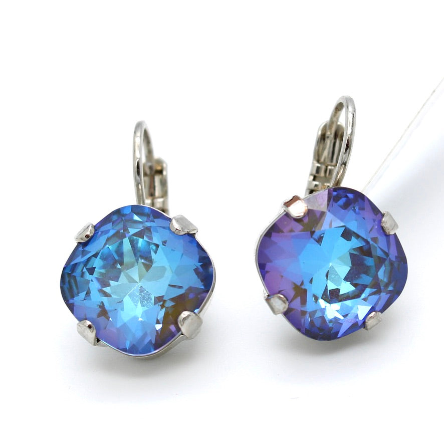 Midnight 12MM Cushion Cut Leverback Earrings