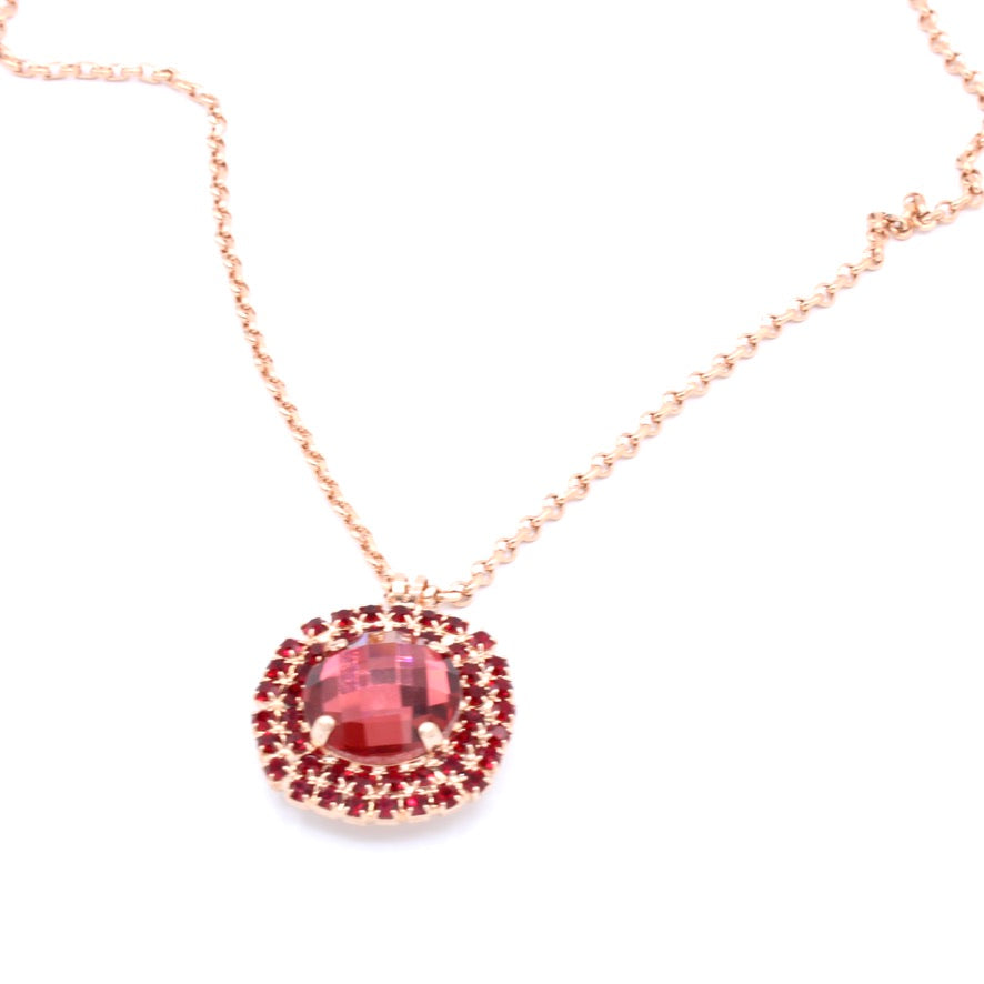 Bonfire Collection 15MM Checkerboard Halo Pendant Necklace in Rose Gold