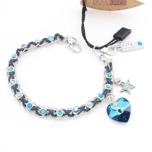 Amaro Ocean Blue Threaded Crystal Bracelet-Crystal Star Charm