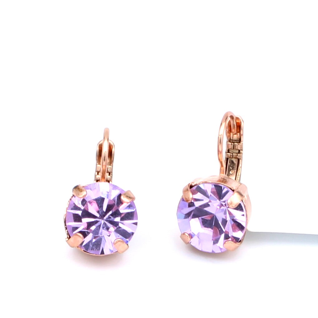 Violet 11MM Round Crystal Earrings in Rose Gold