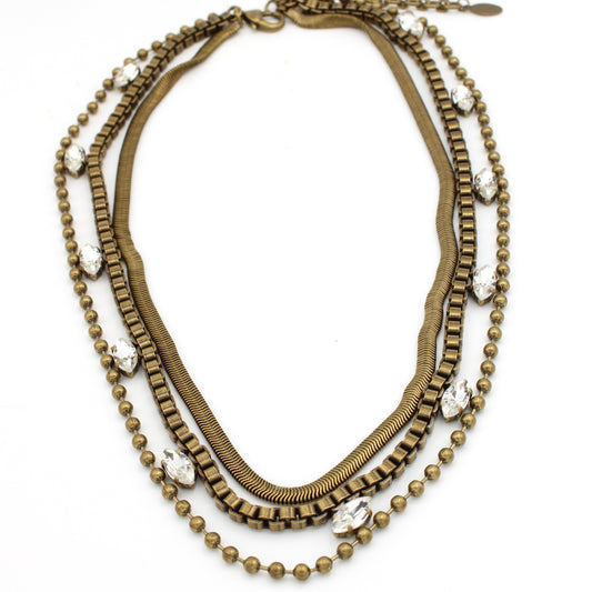 Layered Tennis Necklace in Antique Gold