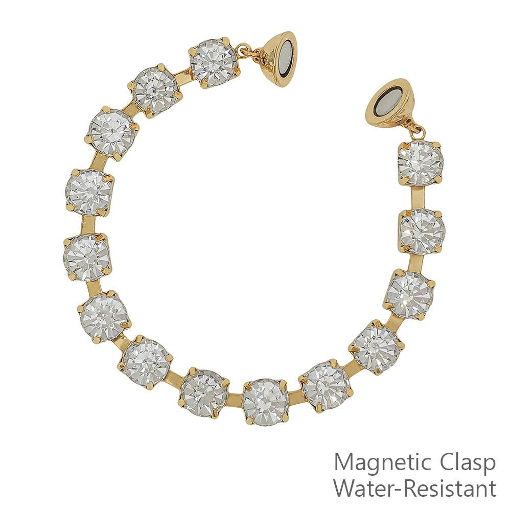Water Resistant 8MM Clear Crystal Stone with Magnetic Closure Bracelet